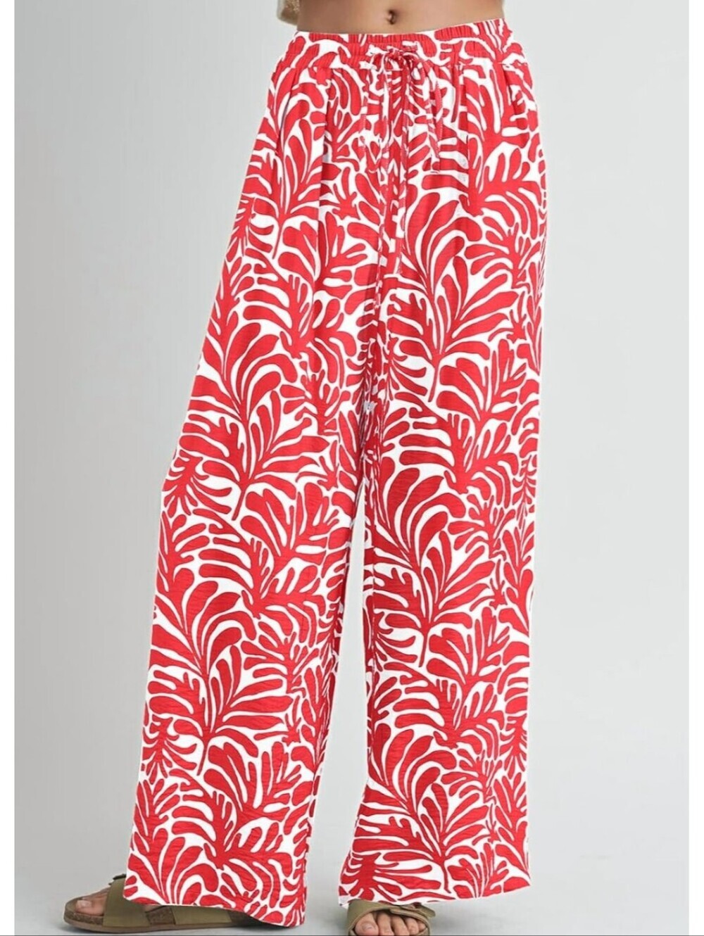 Red Printed Wide-Leg Lounge Pants